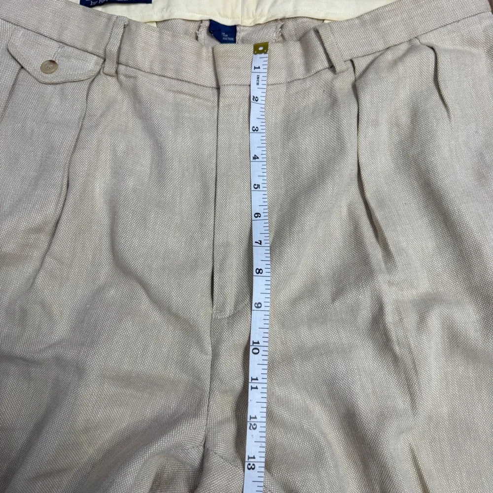 Polo Ralph Lauren Mens 36x32 Tan Linen Blend Pleated Cuffed Dress Pants Beige